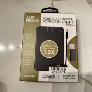 myCharge Amp Prong 5000mAh/12W Output Power Bank with Integrated Charging Cable
